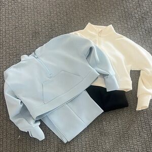 2 sets All in Motion Light Blue Activewear & Black & Cream sets pants and tops